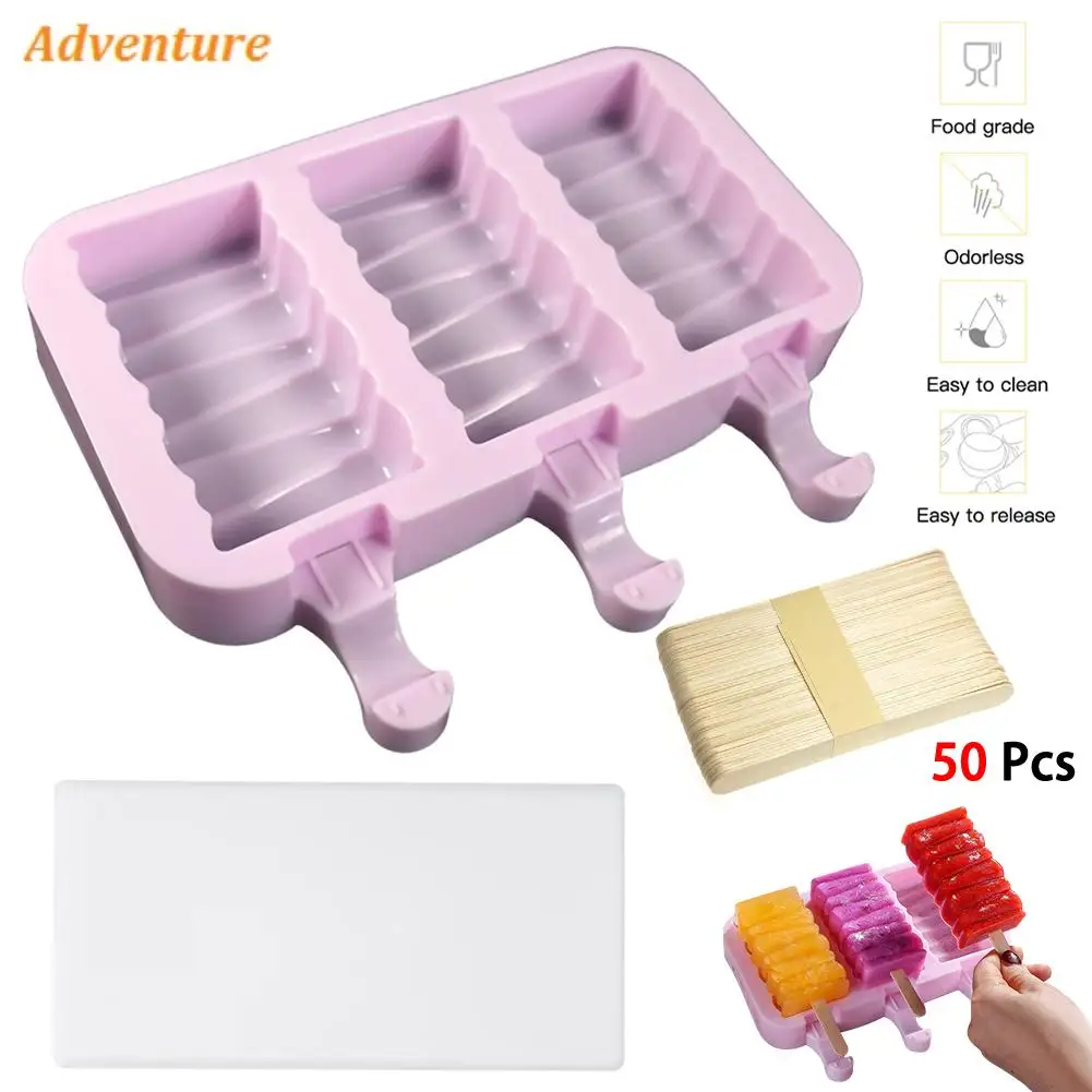 3 Hole Silicone Ice Cream Forms Popsicle Molds DIY Homemade Dessert Freezer Fruit Juice Ice Pop Cube Maker Mould With Sticks
3 Hole Silicone Ice Cream Forms Popsicle Molds DIY Homemade Dessert Freezer Fruit Juice Ice Pop Cube Maker Mould With Sticks