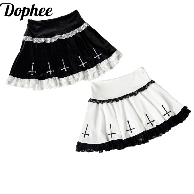 Женская бархатная юбка-трапеция Dophee, Оригинальная юбка с вышивкой из субкультуры, милая Готическая Лолита с высокой талией, кружевная Мини-Юбка До Колена
Женская бархатная юбка-трапеция Dophee, Оригинальная юбка с вышивкой из субкультуры, милая Готическая Лолита с высокой талией, кружевная Мини-Юбка До Колена