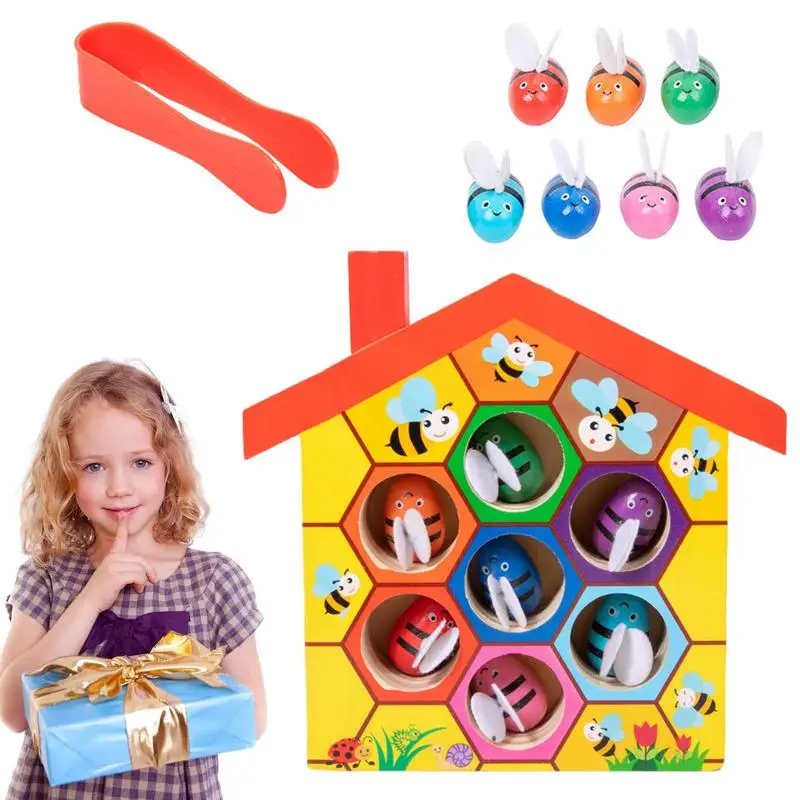 

Деревянная игрушка-улей для пчелы, деревянная игрушка-сортировка по цвету, игрушка Монтессори, цветная головоломка для детей и родителей для раннего обучения, для дошкольного возраста