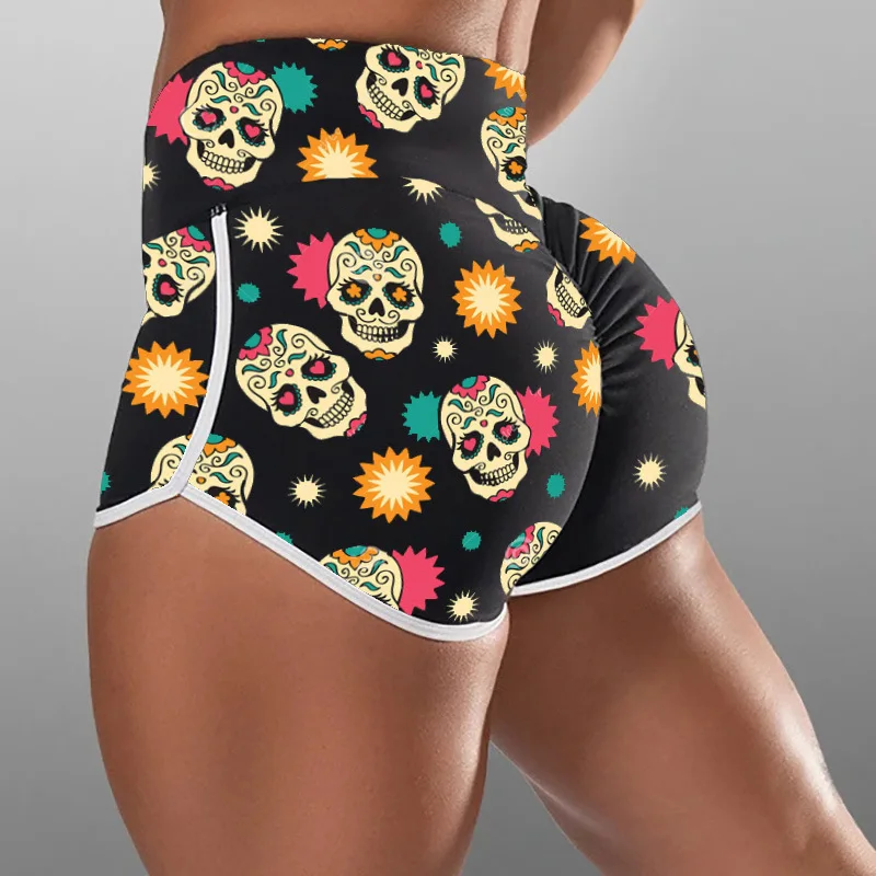 Halloween Skull Print High Waist Elastic Fitness Shorts, Sexy Slim-Fit Sports Yoga Pole Dance Shorts Women's Clothing
Halloween Skull Print High Waist Elastic Fitness Shorts, Sexy Slim-Fit Sports Yoga Pole Dance Shorts Women's Clothing