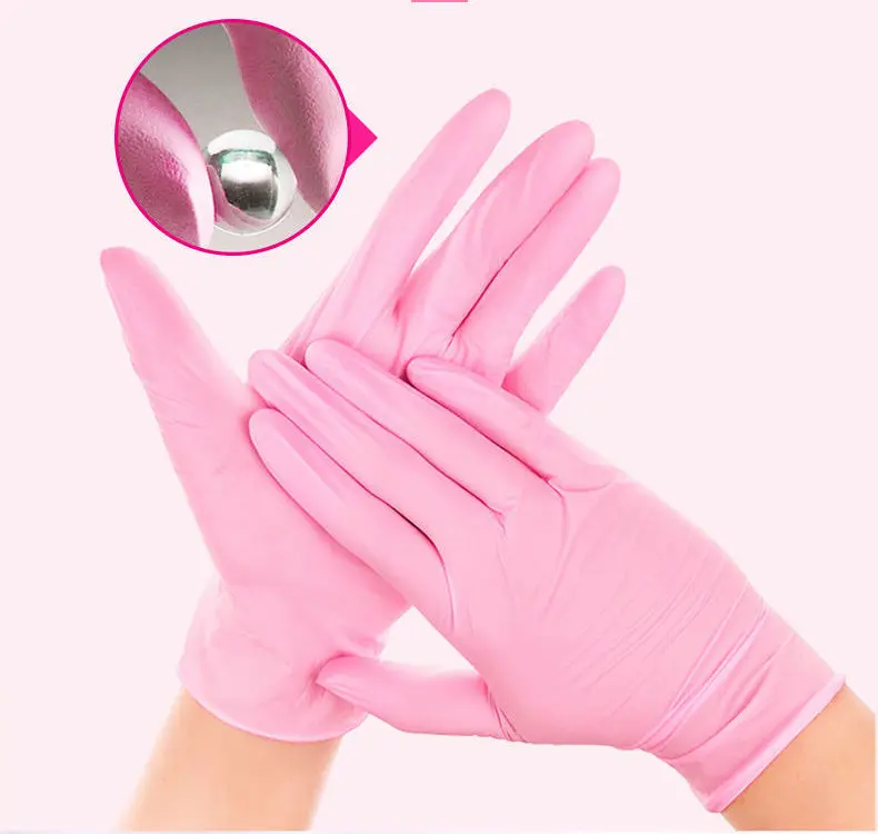 

100PC Disposable Nitrile Gloves Allergy Free Protect Safety Hand Gloves for Work Kitchen Dishwashing Mechanic Pink blue Gloves