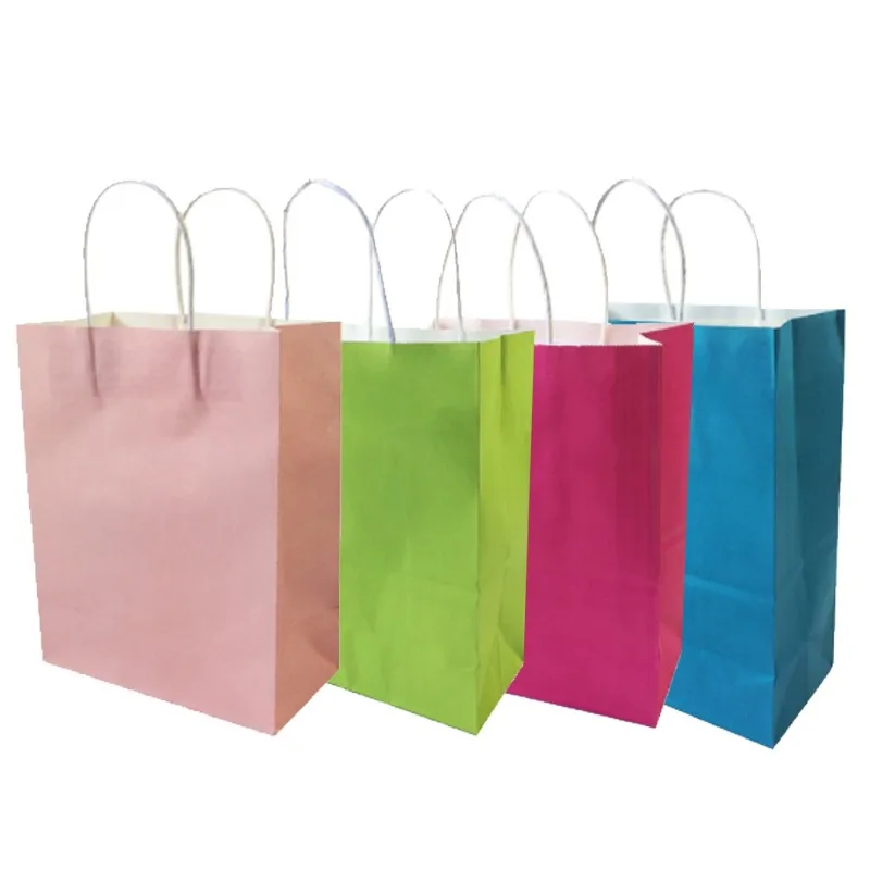 

40PCS/lot Kraft paper bag with handles 21x15x8cm sweet color Festival gift bag for wedding birthday party jewelry paper bags