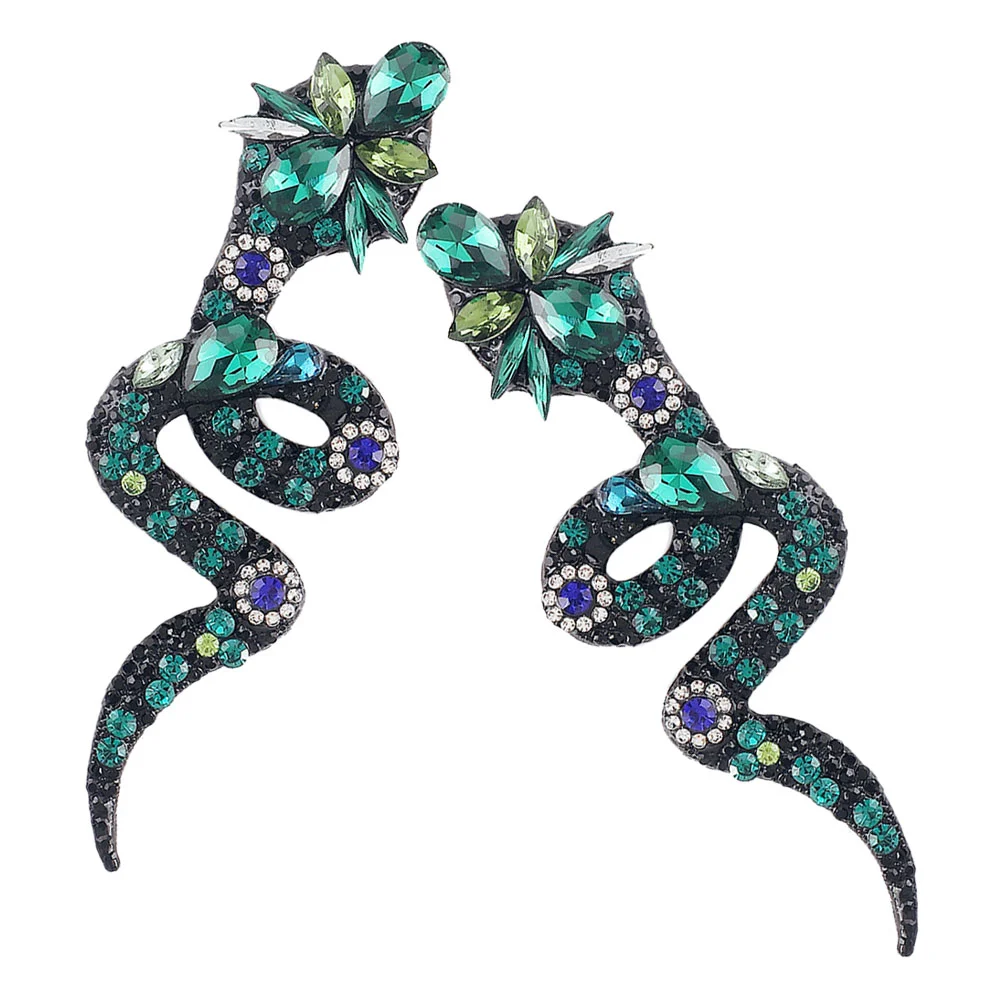 

Exaggerated Personality Colored Diamond Snake-shaped Earrings Green Women’s Studs for Clothing Ladies Metal Alloy