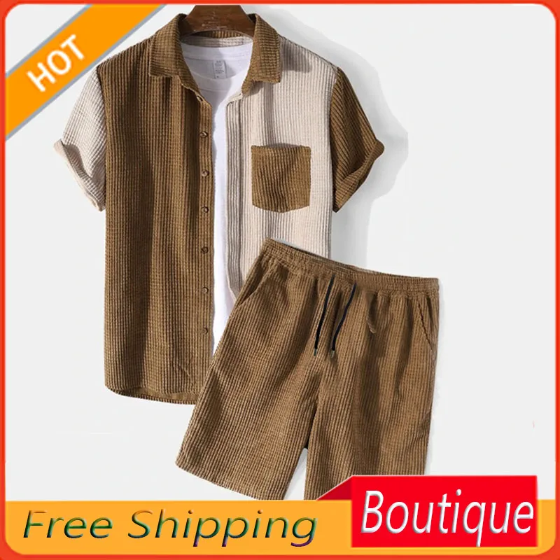 Spring and Summer 2023 Men's Casual Loose Waffle Stitching Corduroy Short Sleeve Shorts Suit Two-Piece Set
Spring and Summer 2023 Men's Casual Loose Waffle Stitching Corduroy Short Sleeve Shorts Suit Two-Piece Set