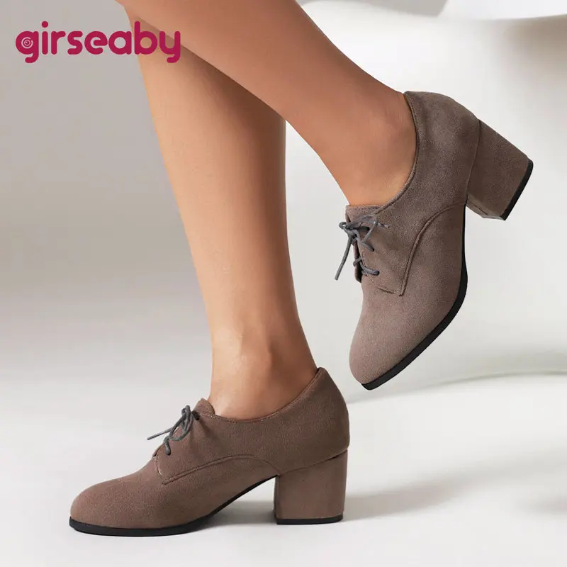 Girseaby Design Women Pumps Round Toe Block Heels 6cm Lace Up Flock Suede Large Size 43 44 45 Office Lady Casual Female Shoes
Girseaby Design Women Pumps Round Toe Block Heels 6cm Lace Up Flock Suede Large Size 43 44 45 Office Lady Casual Female Shoes