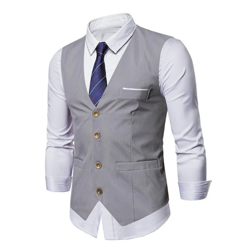 

Male Vest Mens Waistcoat Slight Stretch Solid Color Tank Top V Neck Without Tie Button Up Leisure Comfy Fashion