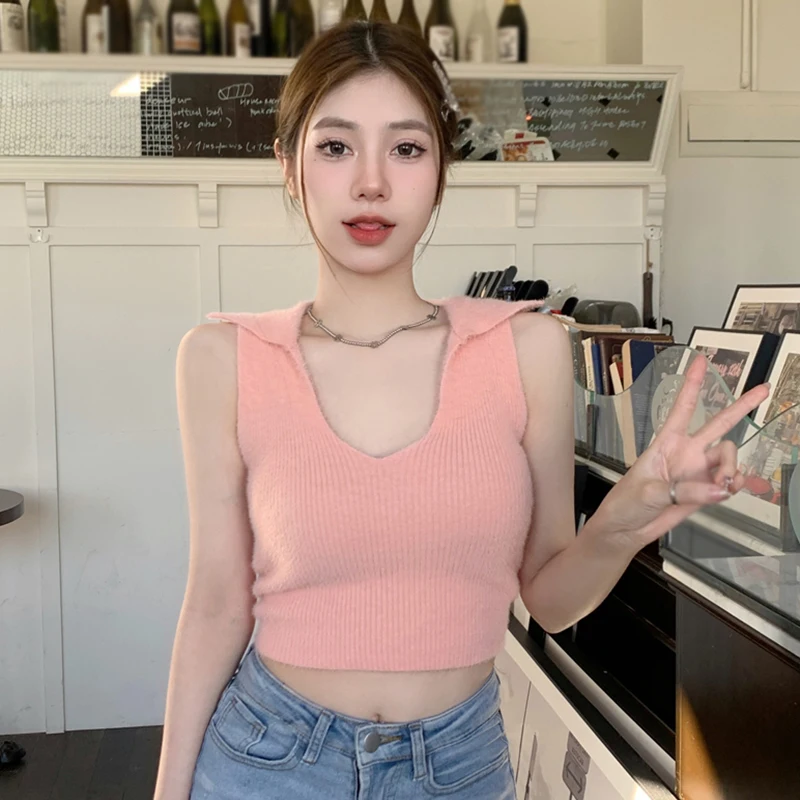 Women' Sexy Lapel Knitted Sleeveless U neck Tank Top Girly Solid Color Imitation mink Slimming Casual Versatile Crop Top
Women' Sexy Lapel Knitted Sleeveless U neck Tank Top Girly Solid Color Imitation mink Slimming Casual Versatile Crop Top