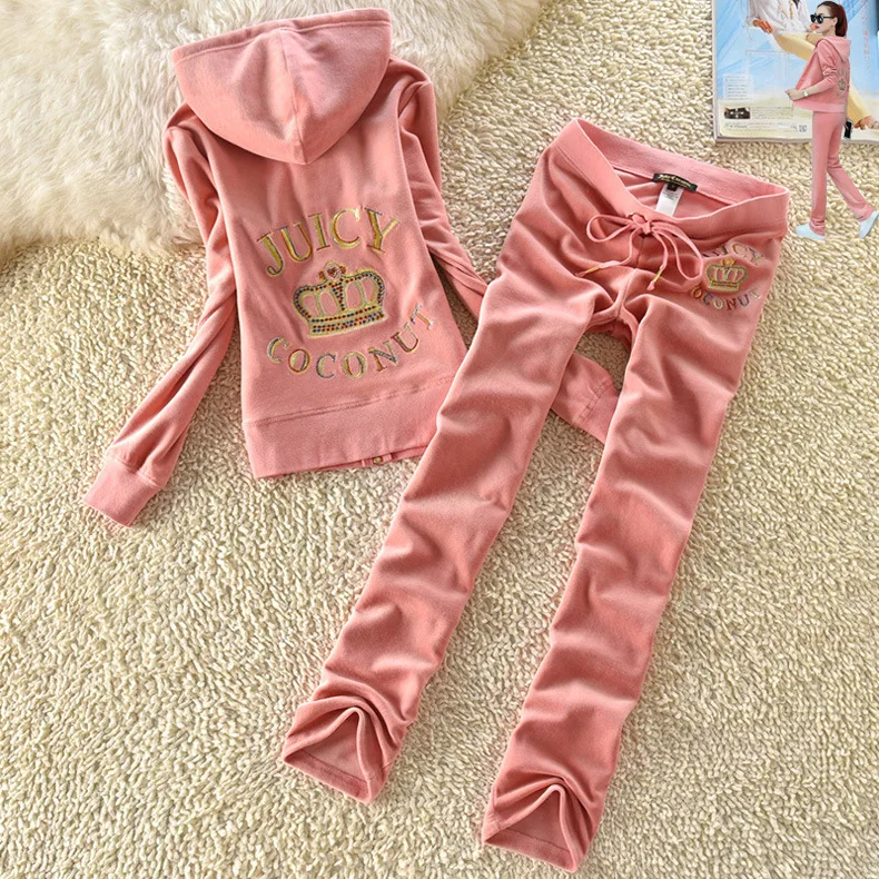 

Juicy Coutoure Tracksuit Women's Velvet Fabric Tracksuits Velour Suit Hoodies and Pants Track Suit Juicy Couture Tracksuit Set