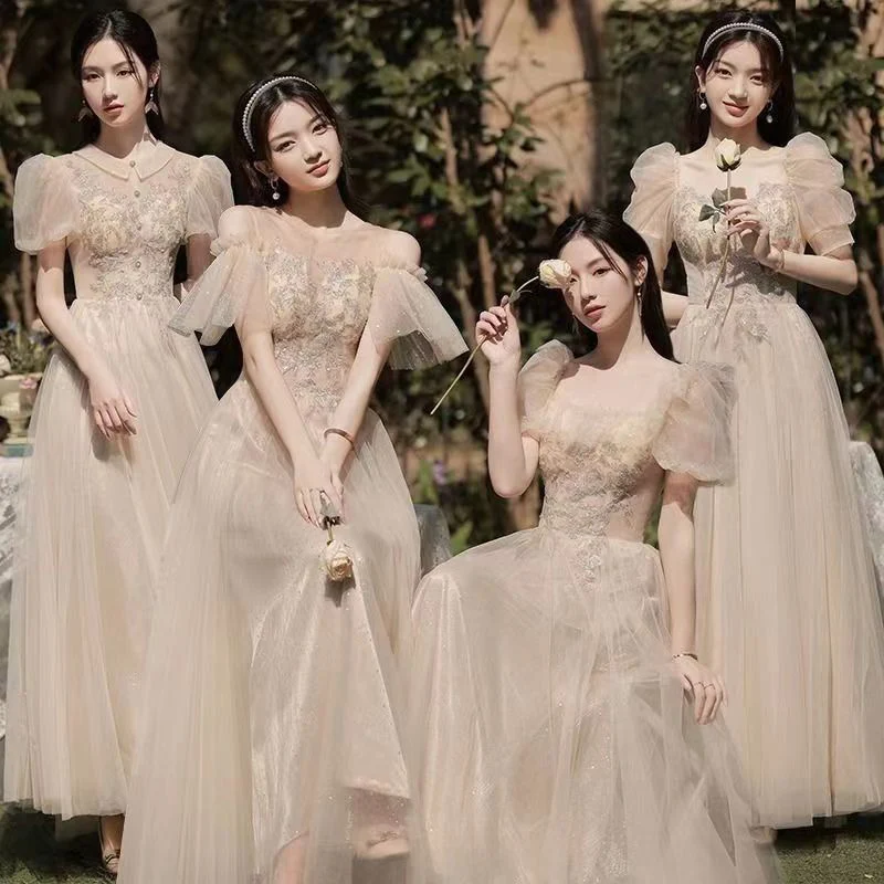 

Wedding Sisters Bridesmaid Dresses Temperament Puffy Short Sleeved Women's Evening Dress Graduation Performance Banquet Gown