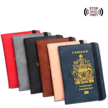 캐나다 가죽 여권 커버 지갑 남녀공용 RFID 차단 신용 카드 홀더, 엠블럼 각인, 여행, 비즈니스용