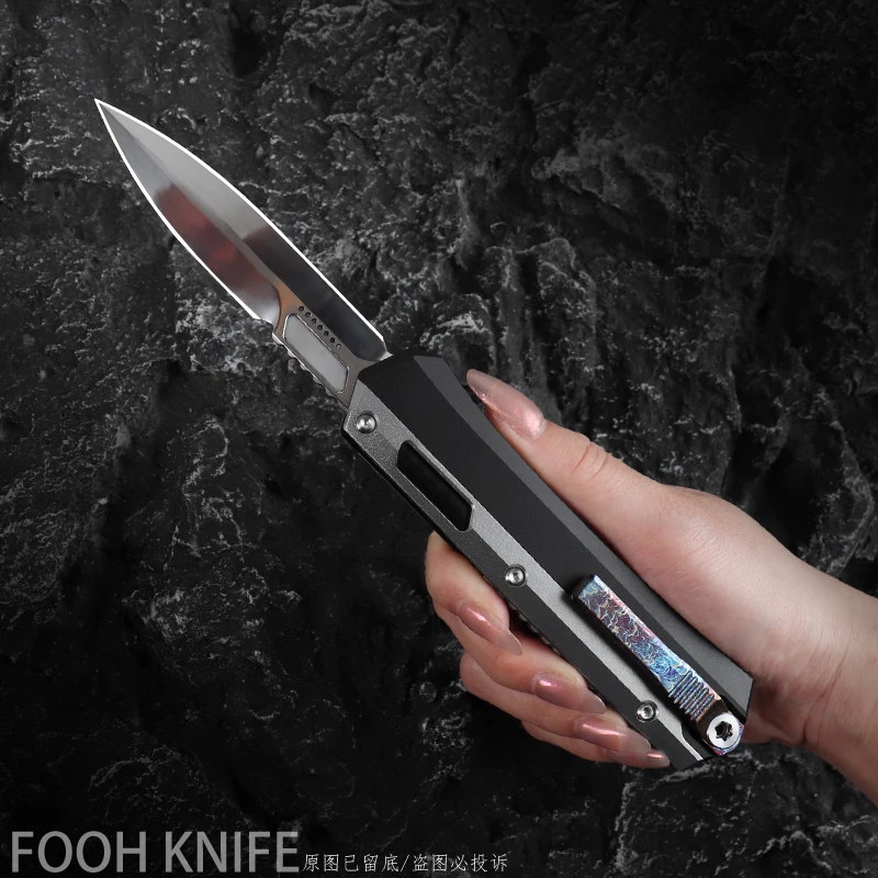 

High End Glykon Knives Mirror Blade + TC4 Titanium Back Clip MICRO OTF TECH Knife CNC T7 Handle EDC Combat Tactical Pocketknife