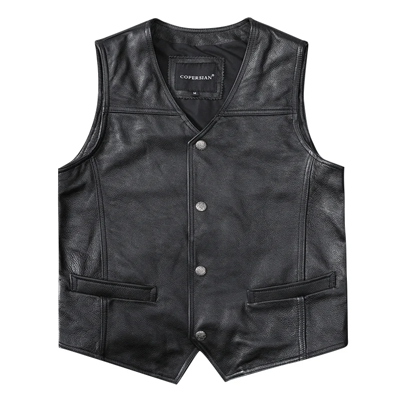 Casual Black Men Cow Leather Vest V-Neck Slim Genuine Vests Mens Cowhide Waistcoat
Casual Black Men Cow Leather Vest V-Neck Slim Genuine Vests Mens Cowhide Waistcoat