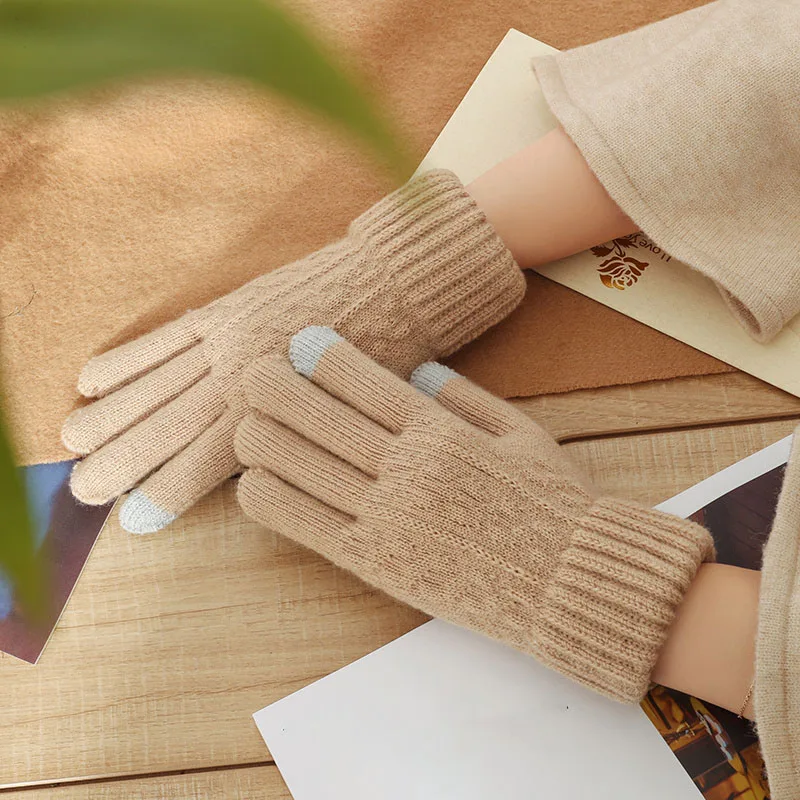 

Зимние теплые перчатки с закрытыми пальцами, флисовые перчатки для сенсорного экрана для мужчин и женщин, утепленные шерстяные вязаные перчатки для вождения и велоспорта