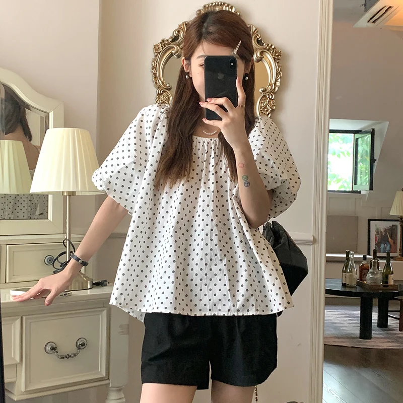 Korean Style Maternity Polka Dot Shirts Short Lantern Sleeve Sweet Pregnant Woman Chiffon Blouses Fashion Pregnancy Tops Tees
Korean Style Maternity Polka Dot Shirts Short Lantern Sleeve Sweet Pregnant Woman Chiffon Blouses Fashion Pregnancy Tops Tees
