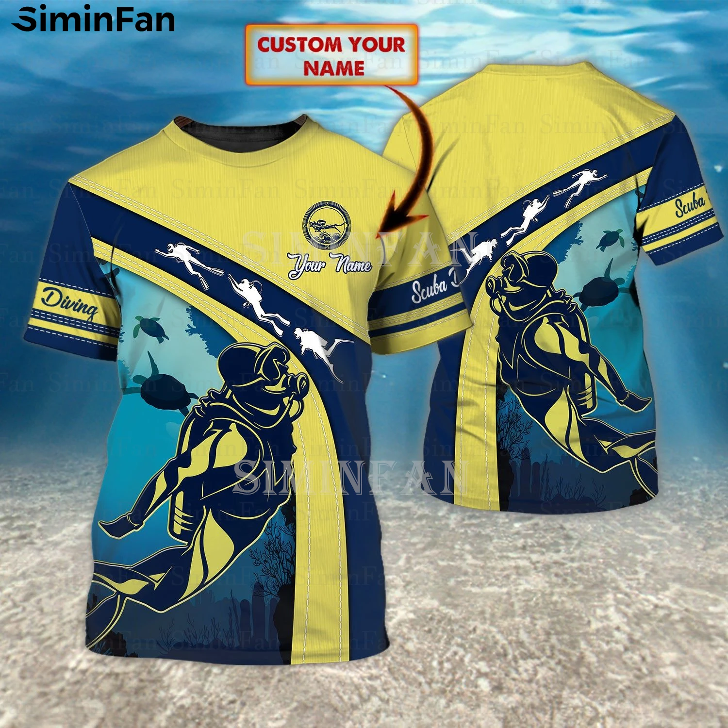 

Scuba Diving Personalized Name 3D Printed Mens T-Shirt Male Summer Tees Tops Casual Beach Shirt Unisex Female Streetwear 01