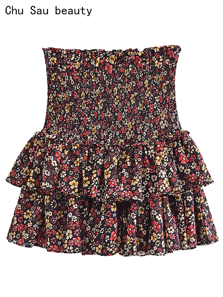 Chu Sau beauty 2023 Women Summer Fashion Sweet Ruffles Slim Mini Skirt Cute Floral Print Chic Elastic High Waist Short Skirts 
Chu Sau beauty 2023 Women Summer Fashion Sweet Ruffles Slim Mini Skirt Cute Floral Print Chic Elastic High Waist Short Skirts
