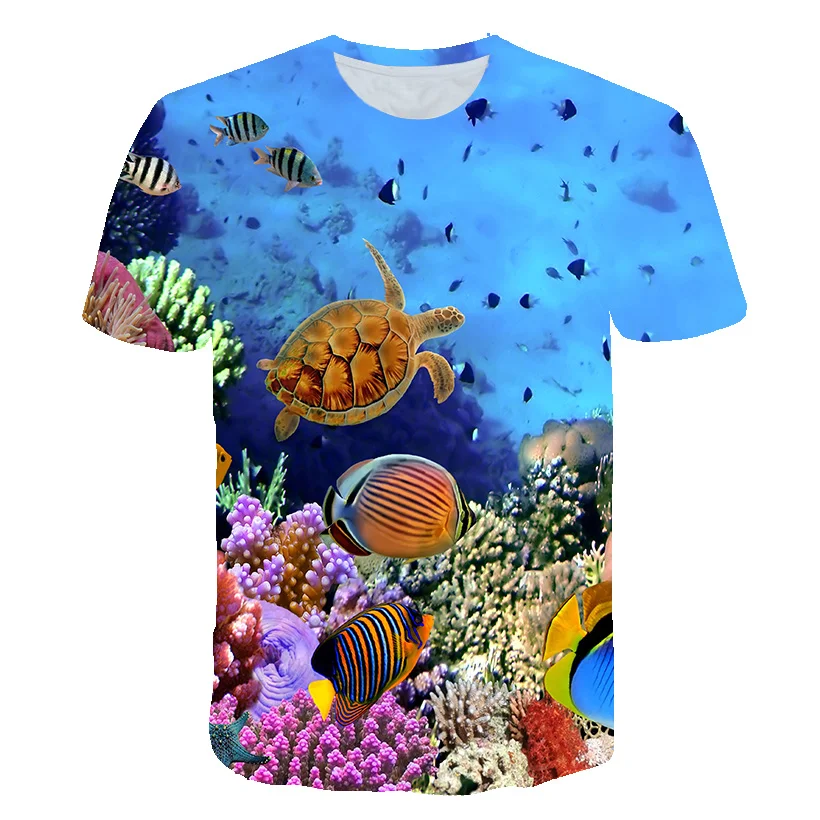 

Футболка мужская с коротким рукавом, 3D-рисунок под водой, коралиновый графический принт, модная повседневная рубашка для отпуска, лето