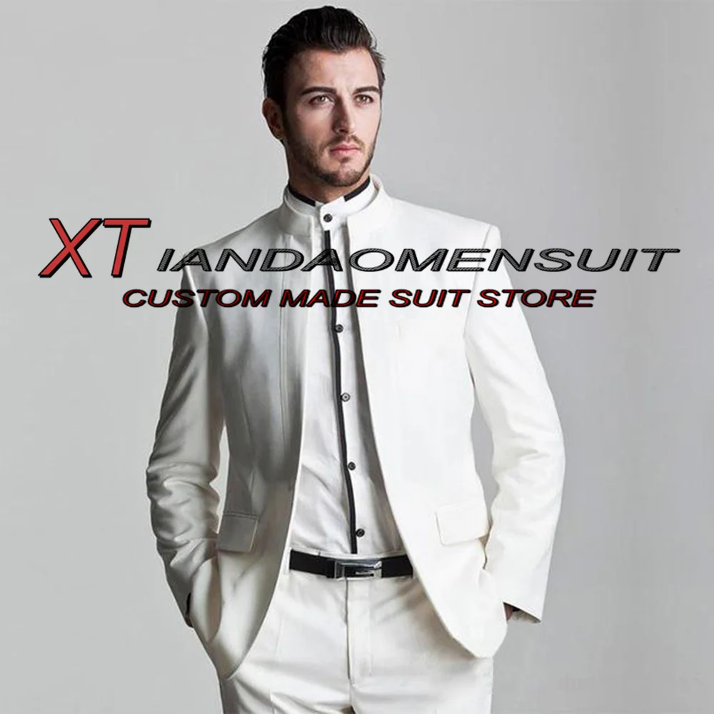 White Stand Collar Men's Suit 2 Piece Formal Wedding Tuxedo Groom Jacket Pants Suit Complete Outfit
White Stand Collar Men's Suit 2 Piece Formal Wedding Tuxedo Groom Jacket Pants Suit Complete Outfit