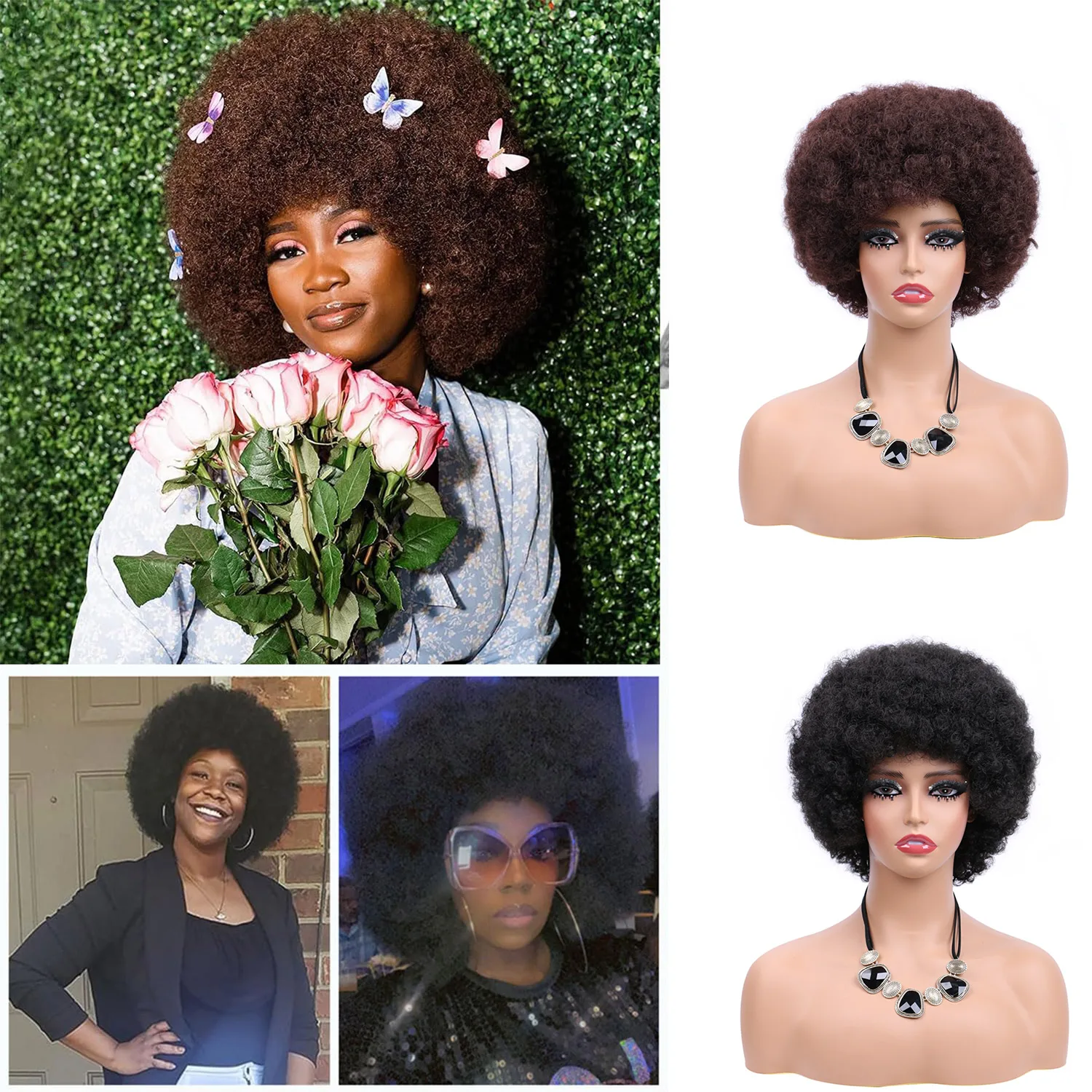 

High Puff Afro Wig Short Kinky Curly Wig With Bangs Black Ombre Synthetic Hair For Women Party Grey Female Bob Wigs