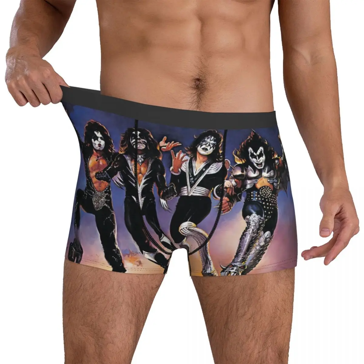 

Kiss Band нижнее белье Kiss Band Art Смешные трусы Customs Boxer Brief Pouch мужского размера плюс Boxershorts