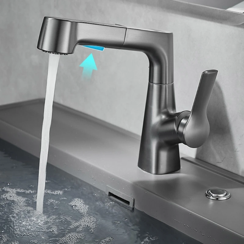 Modern Bathroom Faucet Pull Out Bathroom Sink Faucet with 2 Flow Modes Sprayer with Rotating Spout
Modern Bathroom Faucet Pull Out Bathroom Sink Faucet with 2 Flow Modes Sprayer with Rotating Spout