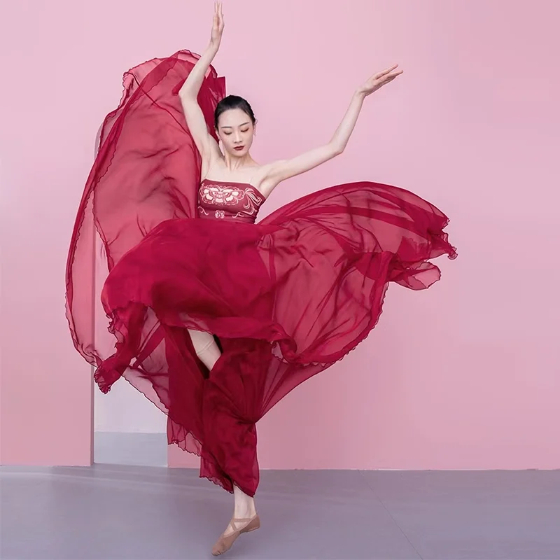 

90 CM 720 Degrees Paso Doble Flamenco Modern Dance Expansion Skirt Burgundy Red White Black Adult Classical Ballet Long Tutu