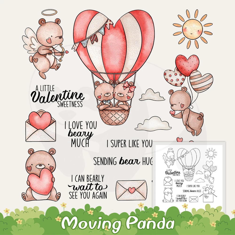 

Cute Bears And Love Hearts Balloons Clear Stamps Valentine's Day DIY Scrapbooking Supplies Silicone Stamp For Cards Albums Craft