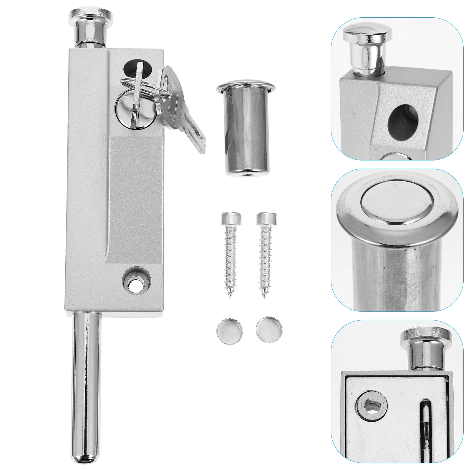 Door Flush Action Door Slide Lock Silver Stainless Steel Flush Sliding Door Lock with Spring for Composite Doors, Silver
Door Flush Action Door Slide Lock Silver Stainless Steel Flush Sliding Door Lock with Spring for Composite Doors, Silver