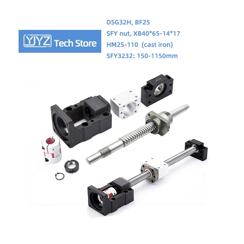 High-precision ball screw, 3232 screw+SFY nut+HM25-110 (cast iron)+BF25+DSG32H+XB40*65-14*17(C7)/(C5)
High-precision ball screw, 3232 screw+SFY nut+HM25-110 (cast iron)+BF25+DSG32H+XB40*65-14*17(C7)/(C5)