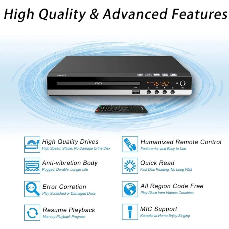 

DVD Player VCD CD-Discs Multimedia Player Machine AV-Output with Remote Control & AV-Cable