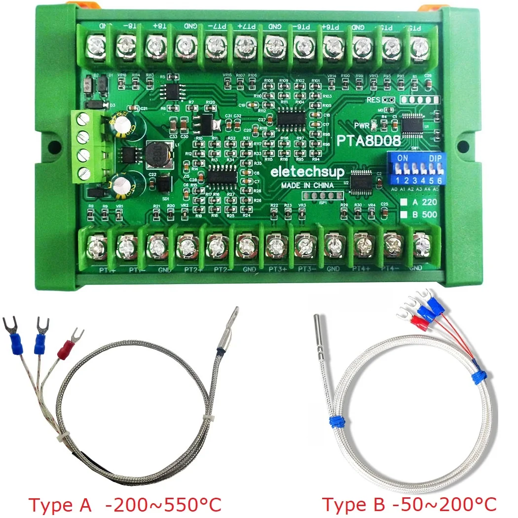 

PT100 RTD 8ch DC 8-30V RS485 модуль датчика температуры Modbus RTU Platinum теплостойкий коллектор-40 ~ 500C