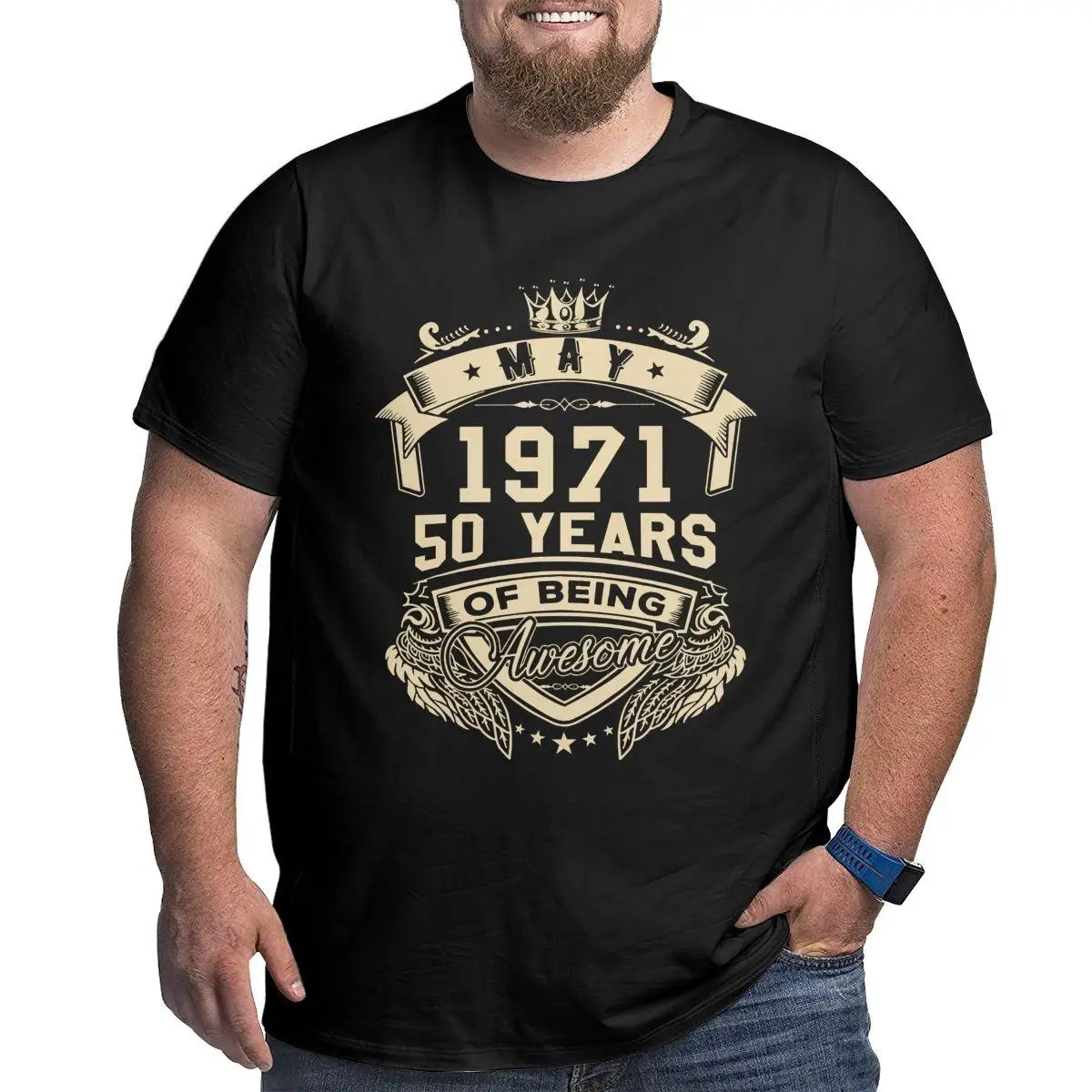 

Born In May 1971 50 Years Of Being Awesome T Shirts Men's 50th Birthday Gift T-Shirt Big Tall Tee Shirt Oversized 4XL 5XL 6XL