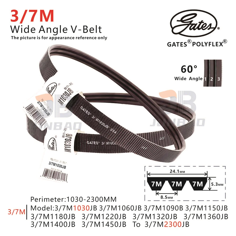 Gates Polyflex V-Belt perimeter 1030 To 2300MM 3/7M1030JB 3/7M1280JB 3/7M1450JB 3/7M1500J 3/7M1600JB 3/7M2300JBPU Triangle Belt
Gates Polyflex V-Belt perimeter 1030 To 2300MM 3/7M1030JB 3/7M1280JB 3/7M1450JB 3/7M1500J 3/7M1600JB 3/7M2300JBPU Triangle Belt