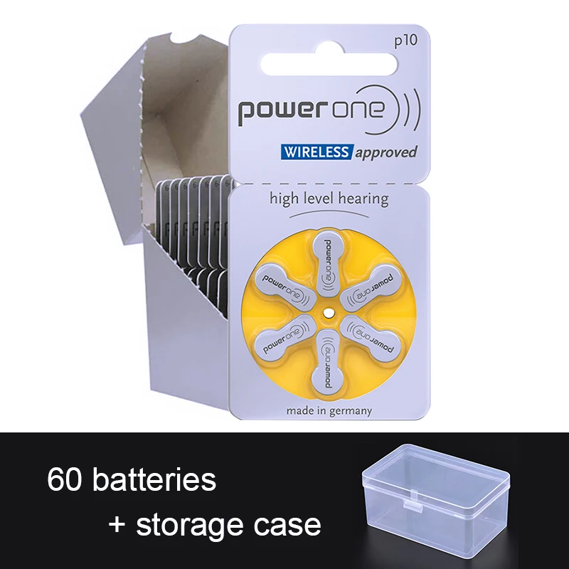 

60x Powerone Hearing Aid Batteries 10 a10 10a P10 PR70 Germany 1.45V Zinc Air Cell Button Battery for CIC In Ear Hearing Aids
