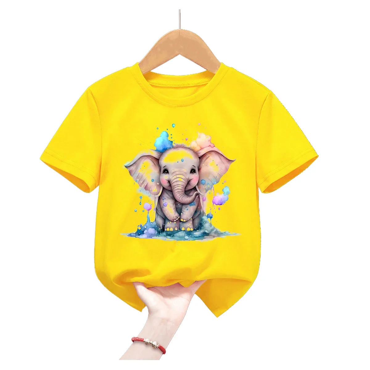 

Elephants Love Cars Print Yellow Tshirt For Girls/Boys Kawaii Kids Clothes Summer Fashion T Shirt Harajuku Shirt