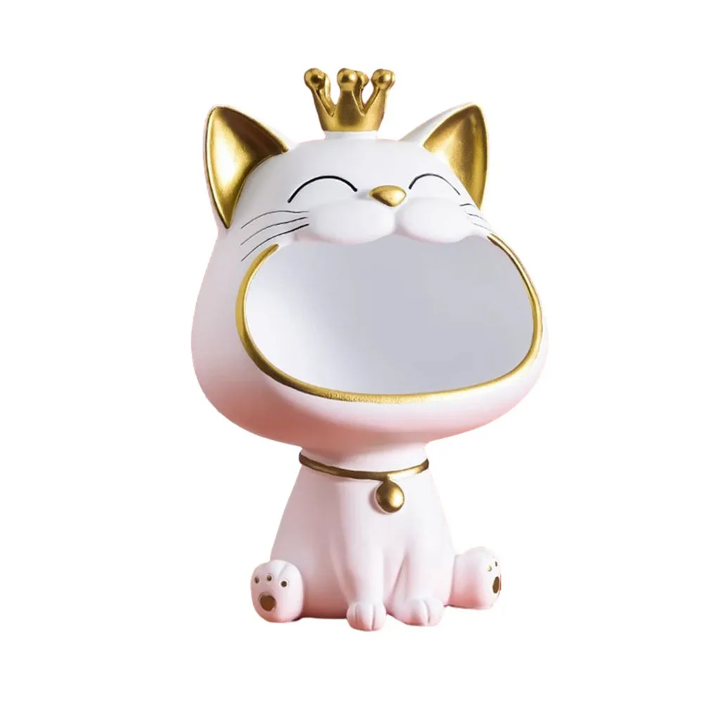 

Big Mouth Cat Statue Figurine Storage Tray Lucky Cat Bank Entrance Key Snack Holder Sundries Storage Box Desk Home Decor Gift
