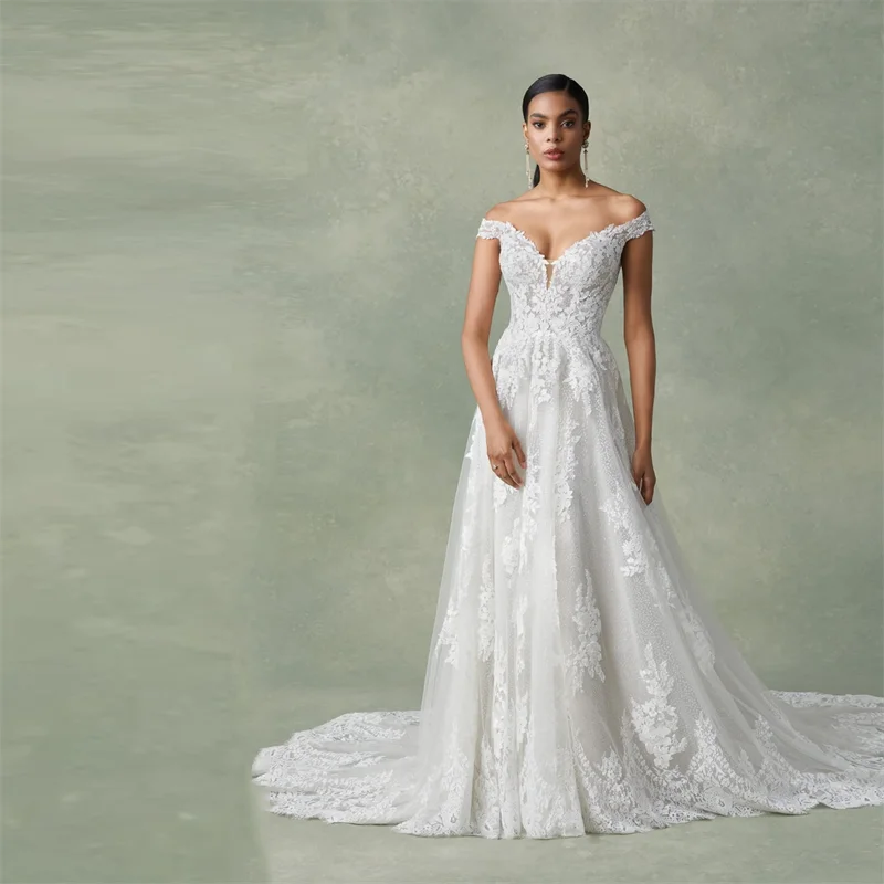 FIDDY898 Spaghetti Strap Off-the-shoulder Wedding Dresses Appliqued Lace Mermaid Gliiter Layer Bridal Dress C81
FIDDY898 Spaghetti Strap Off-the-shoulder Wedding Dresses Appliqued Lace Mermaid Gliiter Layer Bridal Dress C81