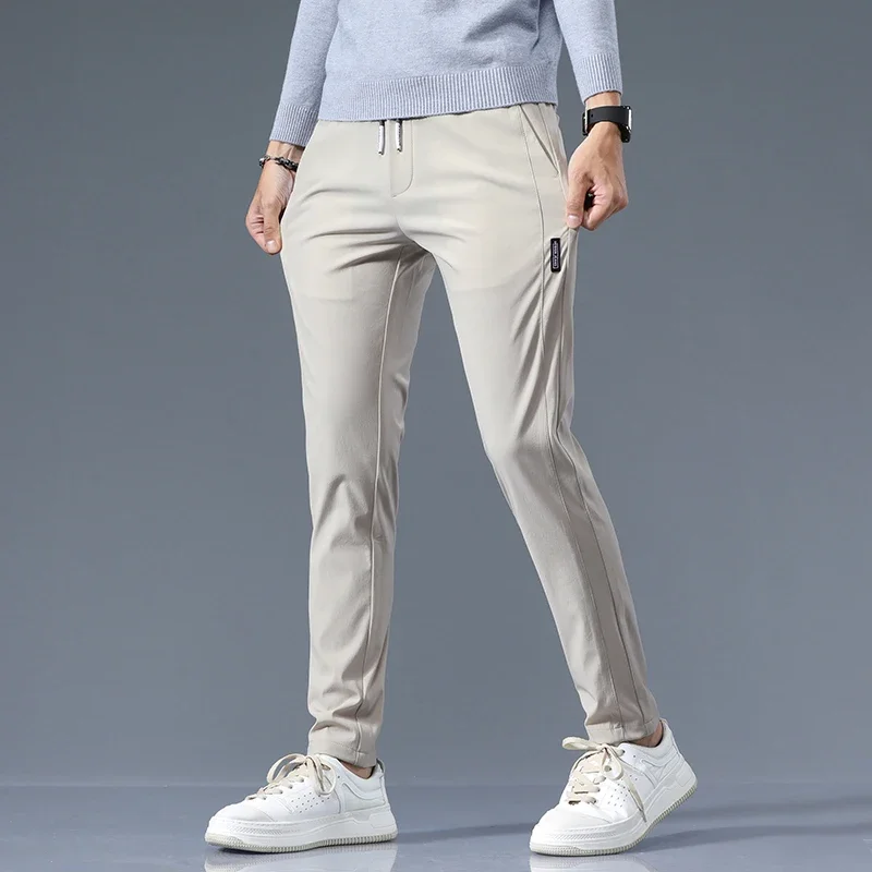 

Stretch Casual Pants Men Classic Lightweight Slim Fit Trousers for Men Summer Straight Drawstring Joggers Solid khaki Pants Male