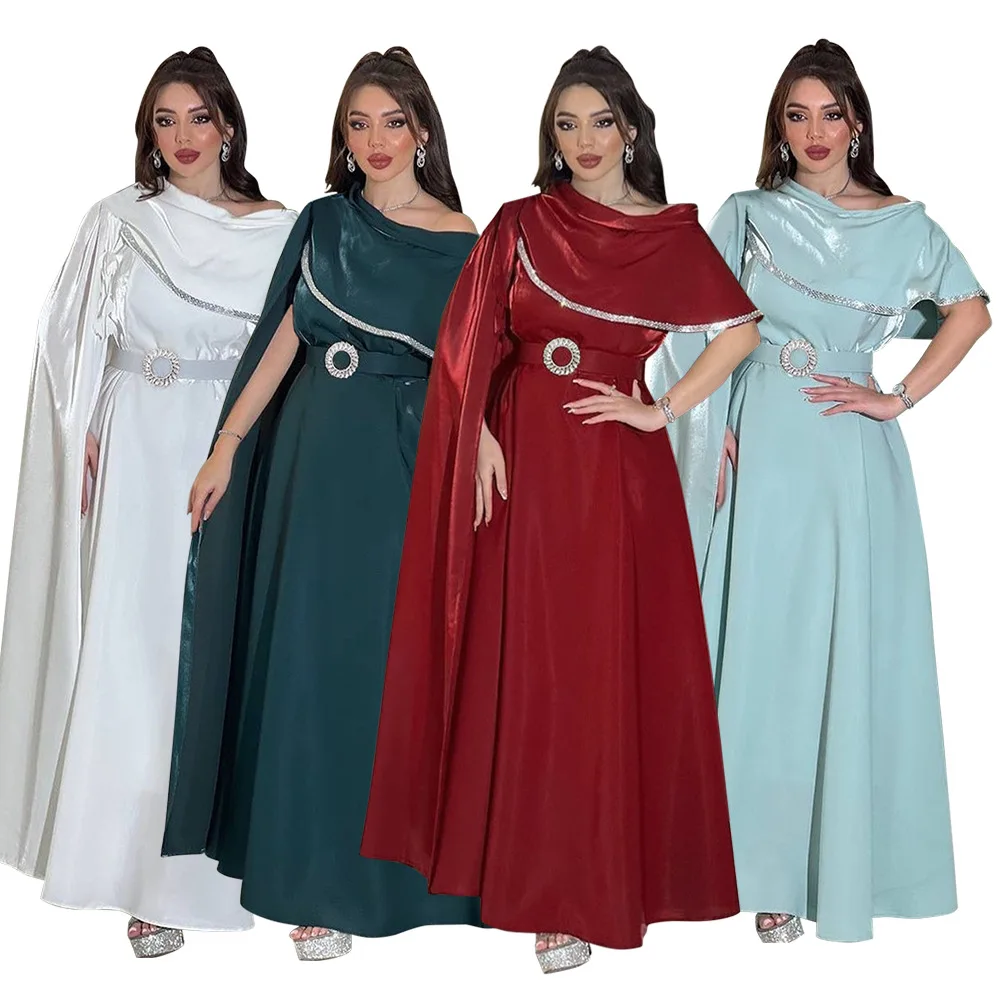 

Dubai Kaftan Dress Turkey Muslim Abaya Jalabiya Robe Luxury Cloak Sleeve Belted Arabian Dress Women Party Evening Gown Ramadan