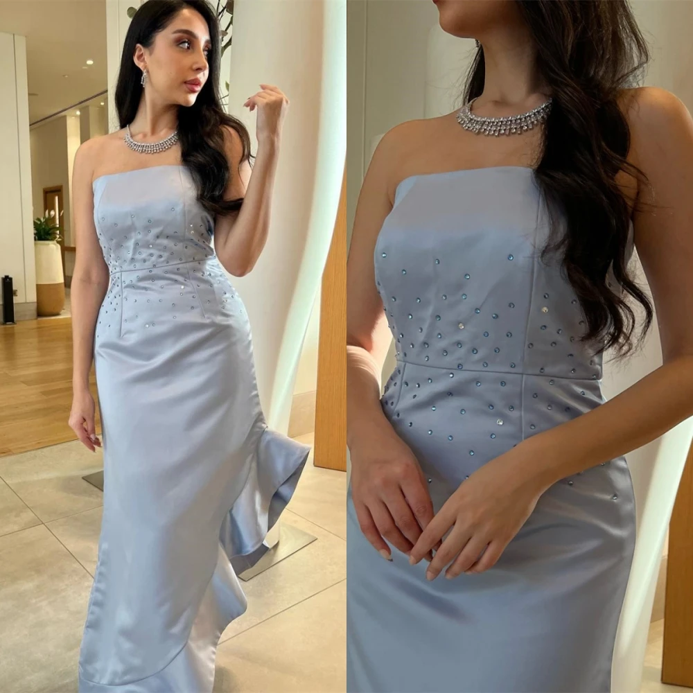 Prom Dresses Simple High Quality Strapless Sequin High Low Party Dress Ankle Length Sleeveless Formal Evening Gowns فستان
Prom Dresses Simple High Quality Strapless Sequin High Low Party Dress Ankle Length Sleeveless Formal Evening Gowns فستان