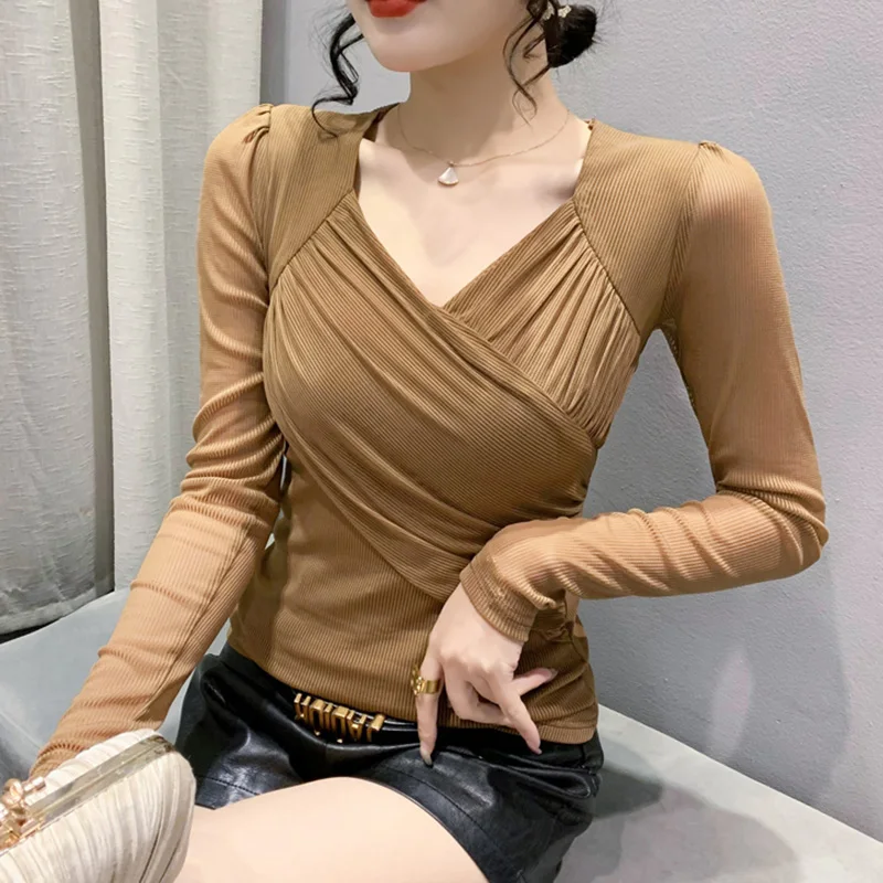 Fashion V-Neck Long Sleeved Women's T-Shirt New 2023 Spring Solid Color Cross Folds Mesh Tops M-3XL Blusas
Fashion V-Neck Long Sleeved Women's T-Shirt New 2023 Spring Solid Color Cross Folds Mesh Tops M-3XL Blusas