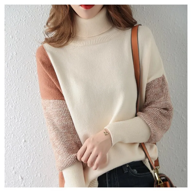 2022 High-Neck Color Contrast Sweater Women's Loose Autumn and Winter New Lazy Knitwear Bottoming Shirt Women's Sweater
2022 High-Neck Color Contrast Sweater Women's Loose Autumn and Winter New Lazy Knitwear Bottoming Shirt Women's Sweater