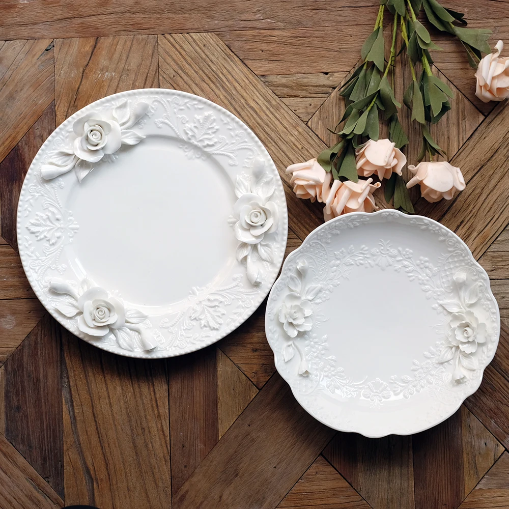 Handmade three-dimensional relief rose ceramic dinner plate,White Lunch Dinner Plate , Round Dessert or Salad Plate
Handmade three-dimensional relief rose ceramic dinner plate,White Lunch Dinner Plate , Round Dessert or Salad Plate