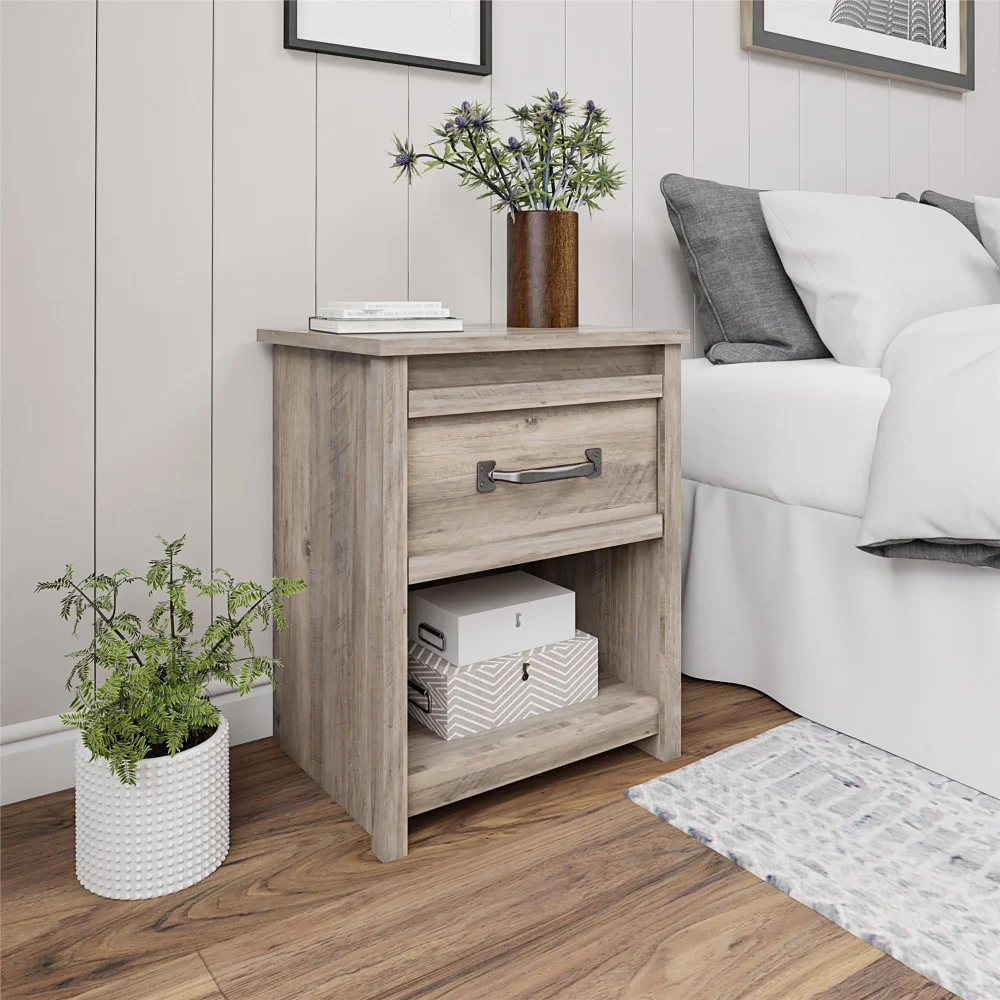 

Better Homes & Gardens Rustic Ranch Nightstand, Gray Oak Night Stand Nightstands for Bedroom Bed Side Table