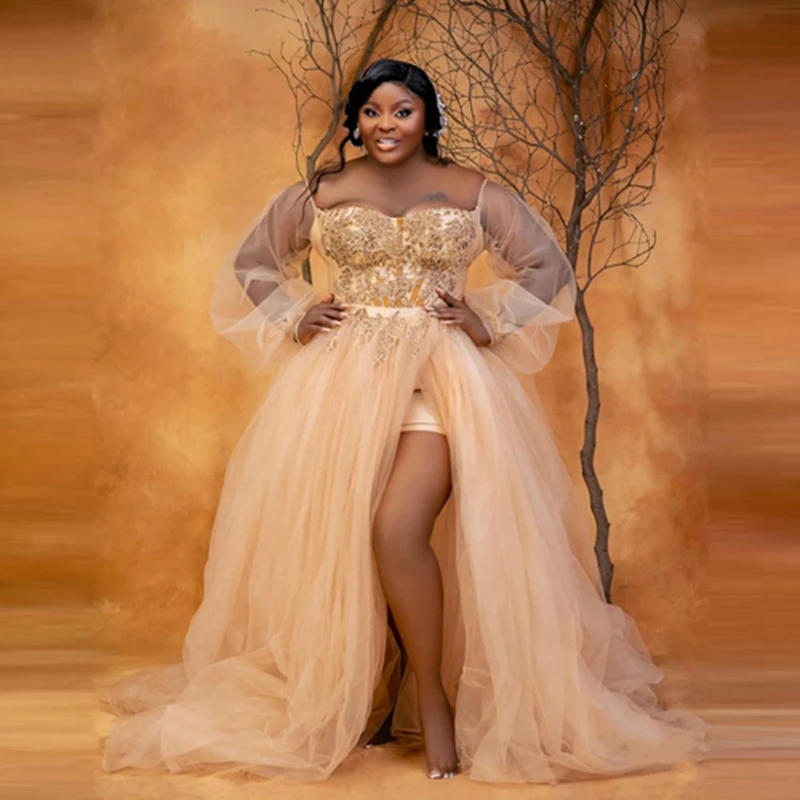 Красивые платья с аппликацией и бисером Aso Ebi, модные сетчатые платья цвета шампанского с высоким разрезом для выпускного вечера, вечерние платья до пола, Африканское женское платье
Красивые платья с аппликацией и бисером Aso Ebi, модные сетчатые платья цвета шампанского с высоким разрезом для выпускного вечера, вечерние платья до пола, Африканское женское платье