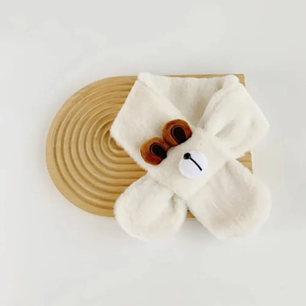 

Plush Cute Bear Baby Scarf Windproof Warm Plush Scarf Soft and Skin Friendly Thickening Cartoon Print Faux Fur Kids Neck Collar