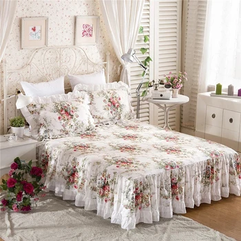 100% Cotton Bed Skirt Double King Size Bedspread Bedspreads Box Garden Spread the Queensize Cover Linen Sheet Skirts for Beds