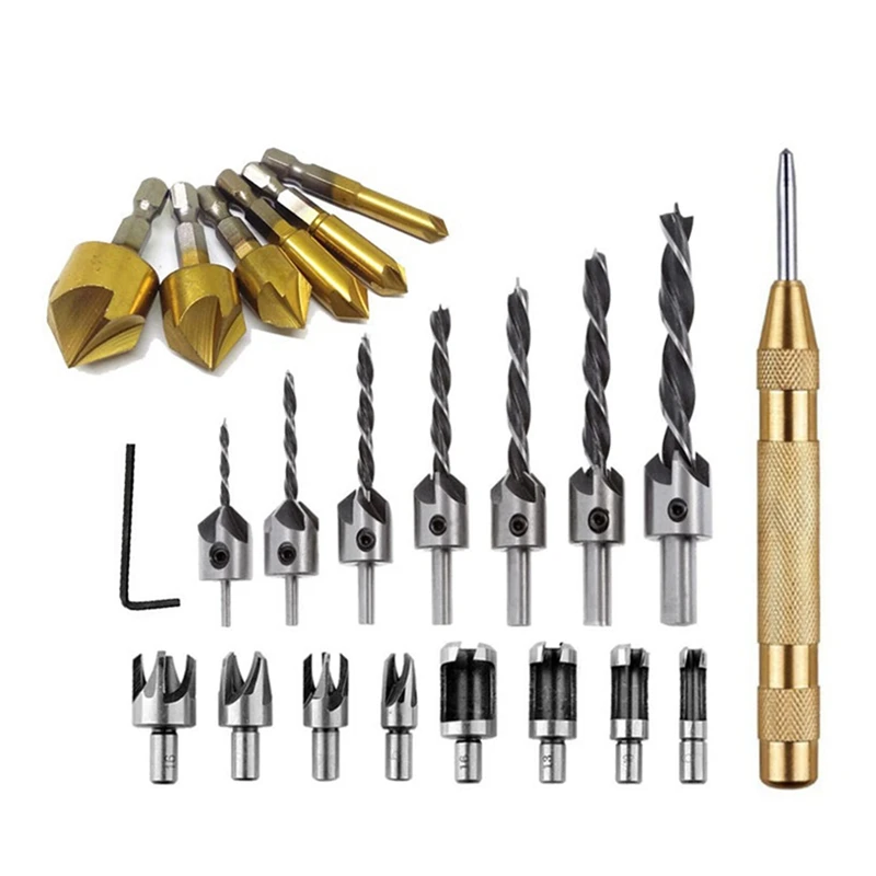 23Piece Wood Plug Cutter Hexagonal Handle Five-Edge Chamfering Set Silver&Black&Gold
23Piece Wood Plug Cutter Hexagonal Handle Five-Edge Chamfering Set Silver&Black&Gold