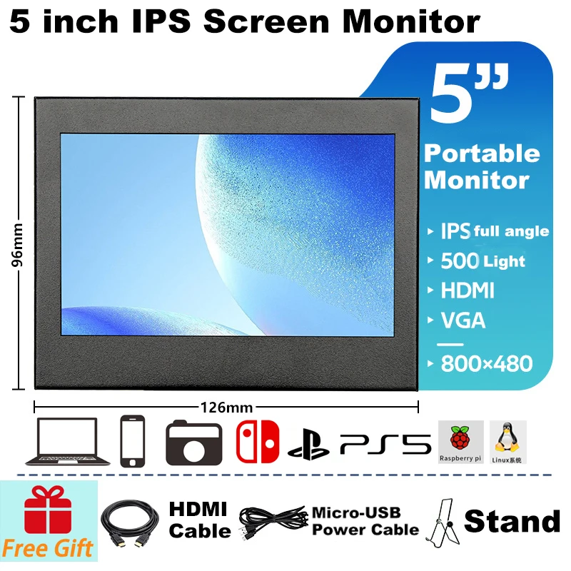 5” Portable Monitor IPS Screen for PS5 Switch XBox Expend Screen HDMI AGV Signal Connect Support Android Windows Linux System
5” Portable Monitor IPS Screen for PS5 Switch XBox Expend Screen HDMI AGV Signal Connect Support Android Windows Linux System