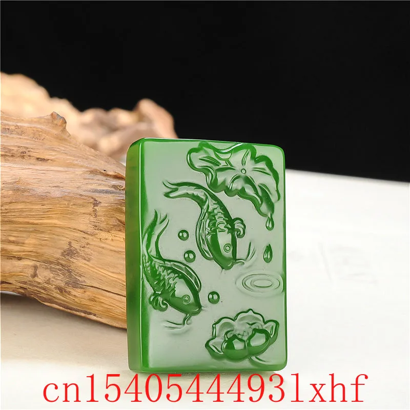 

Natural Green Hetian Jade Fish Lotus Pendant Necklace Chinese Carved Fashion Jewelry Jadeite Charm Amulet for Men Women Gifts